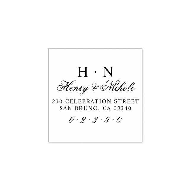Classic Initials Wedding Names & Return Address Rubber Stamp (Imprint)