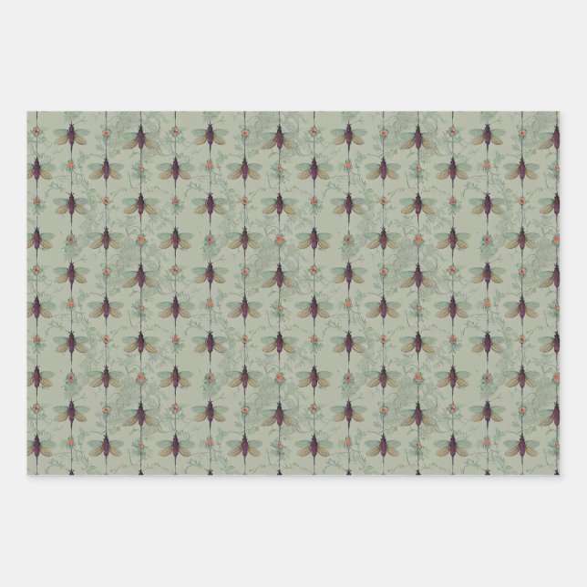 Classic Insects Pattern  Wrapping Paper Sheet (Front)