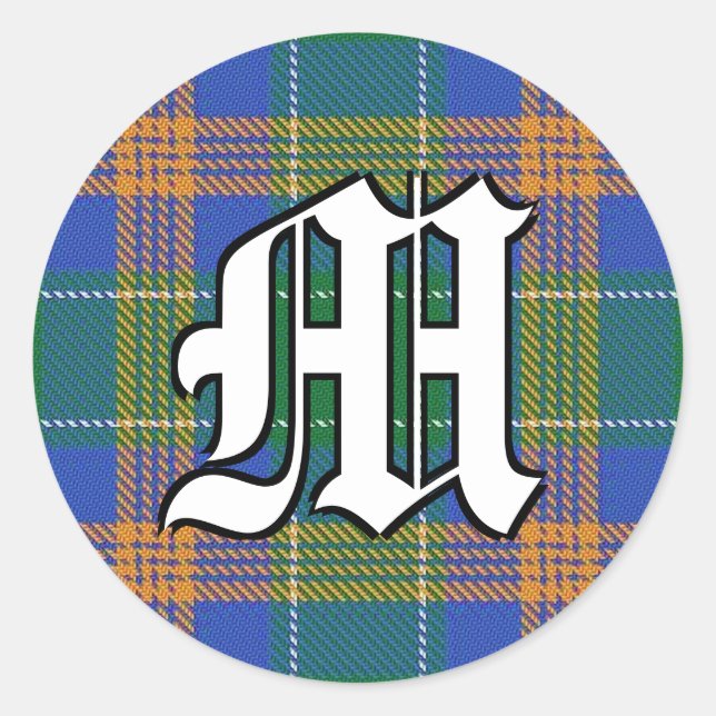 Classic Irish Clan McAuliffe Tartan Monogram Round Sticker (Front)