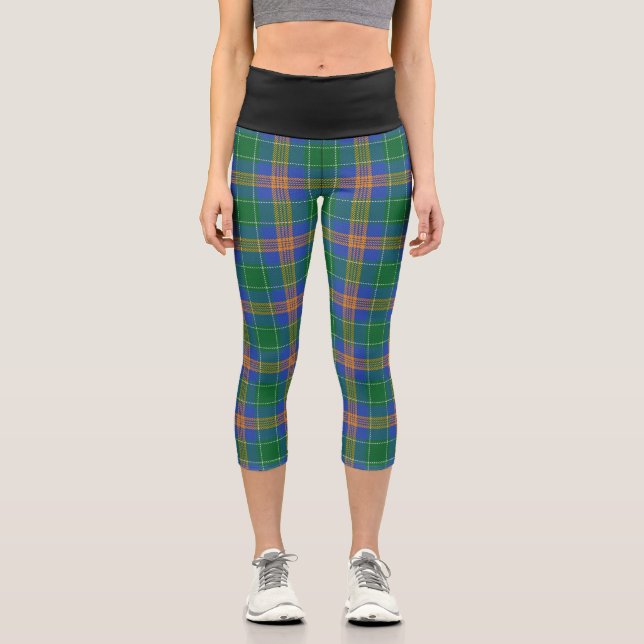 Classic Irish Clan McAuliffe Tartan Plaid Capri Leggings (Front)