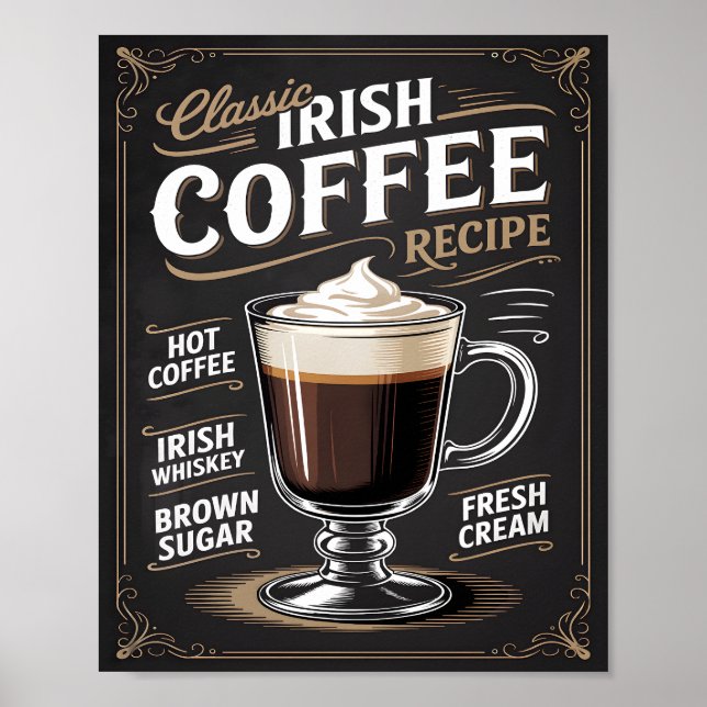  Classic Irish Coffee Recipe Vintage  Poster (Front)