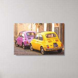 Classic italian Fiat 500 cars in Rome Italy Canvas Print