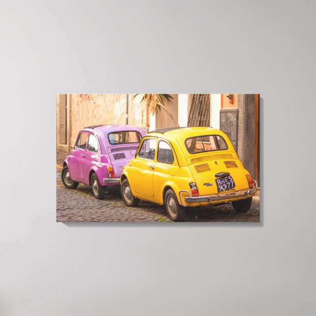 Classic italian Fiat 500 cars in Rome Italy Canvas Print (Front)