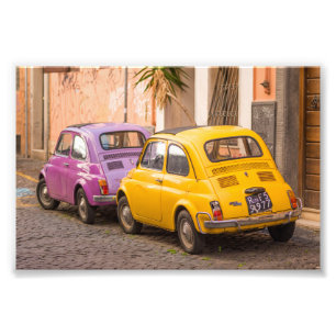 Classic italian Fiat 500 cars in Rome Italy Photo Print