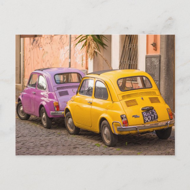 Classic italian Fiat 500 cars in Rome Italy Postcard (Front)