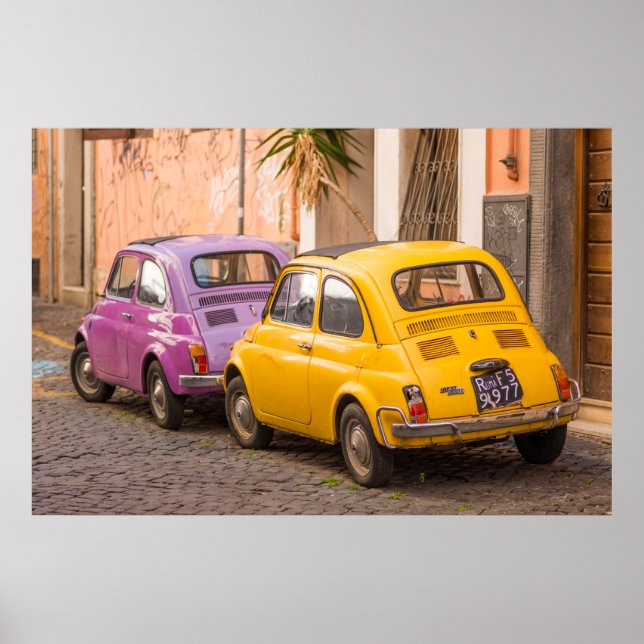 Classic italian Fiat 500 cars in Rome Italy Poster (Front)