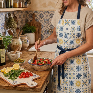 Classic Italian Mediterranean Tile Monogram MH26 Apron