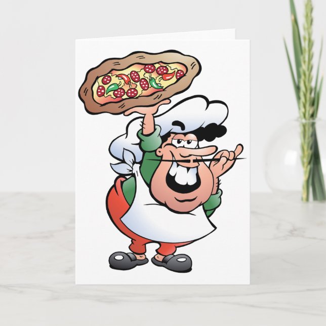 Classic Italian Pizza Chef Cartoon Card (Front)