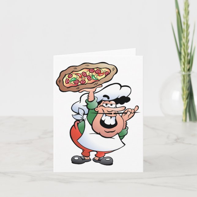 Classic Italian Pizza Chef Cartoon Card (Front)