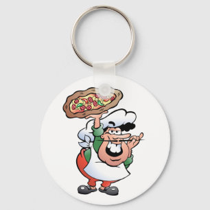 Classic Italian Pizza Chef Cartoon Key Ring