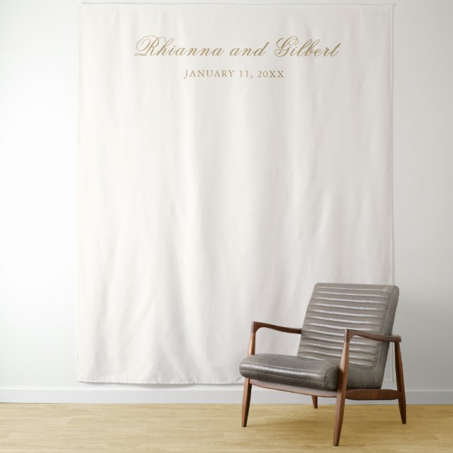Classic Ivory and Gold Timeless Wedding Backdrop Tapestry (In Situ)