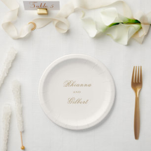 Classic Ivory and Gold Timeless Wedding Paper Plate