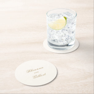 Classic Ivory and Gold Timeless Wedding Round Paper Coaster