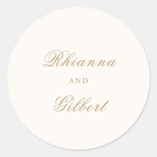 Classic Ivory and Gold Timeless Wedding Round Sticker (Front)