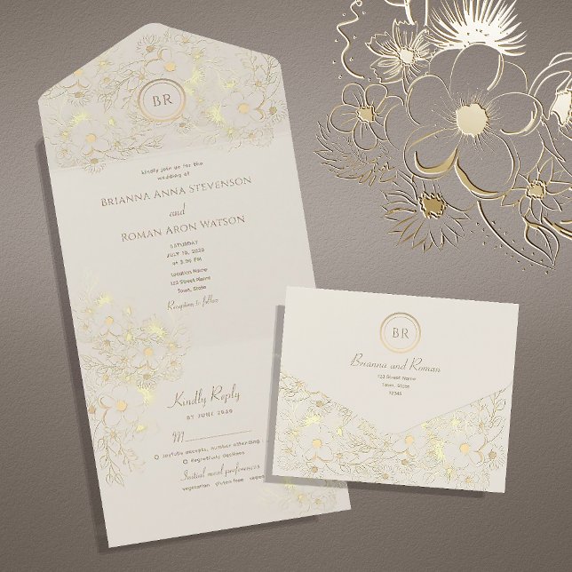 Classic Ivory and Gold Wedding All In One Invitation (Creator Uploaded)