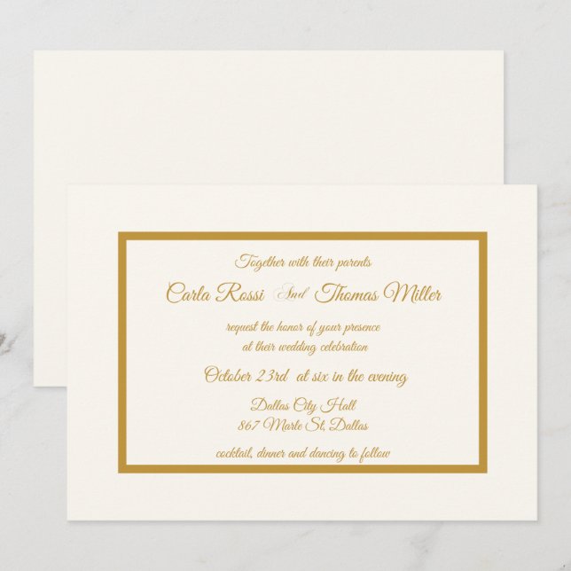 Classic ivory and Gold Wedding Invitation (Front/Back)