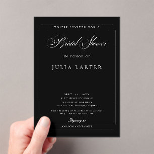Classic Ivory Black Calligraphy Bridal Shower Acrylic Invitations