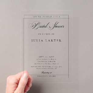 Classic Ivory Black Calligraphy Bridal Shower Acrylic Invitations