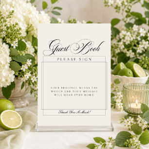 Classic Ivory Black Calligraphy Guest Book Sign Invitation