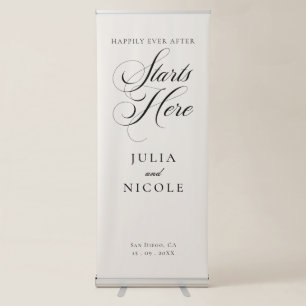 Classic Ivory Black Calligraphy Wedding Welcome Retractable Banner