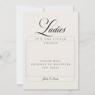 Classic Ivory Black Ladies Bathroom Basket Sign Invitation