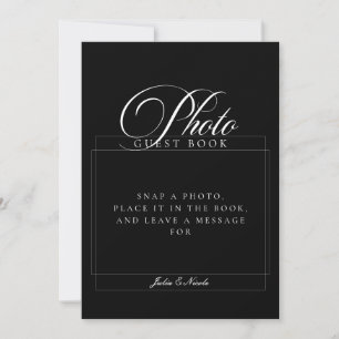 Classic Ivory Black Photo Guest Book Wedding Sign Invitation