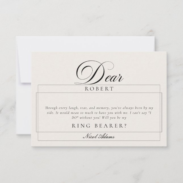 Classic Ivory Black Ring Bearer Proposal Cards (Front)