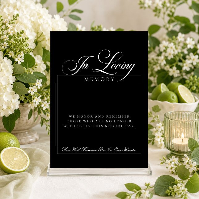 Classic Ivory Black Script In loving Memory Sign Invitation (Creator Uploaded)