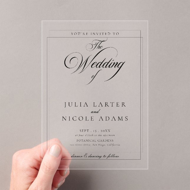 Classic Ivory Black Simple Minimalist Wedding Acrylic Invitations (Insitu (Handheld))