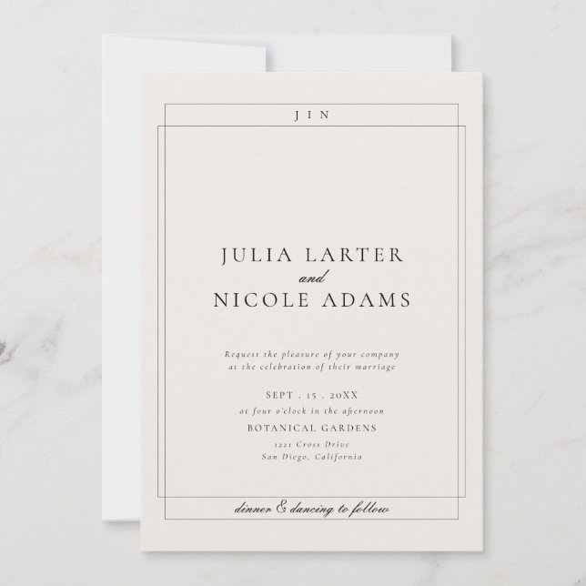 Classic Ivory Black Simple Minimalist Wedding Invitation (Front)