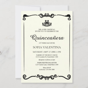 Classic Ivory Black Tiara Quinceanera Invitation