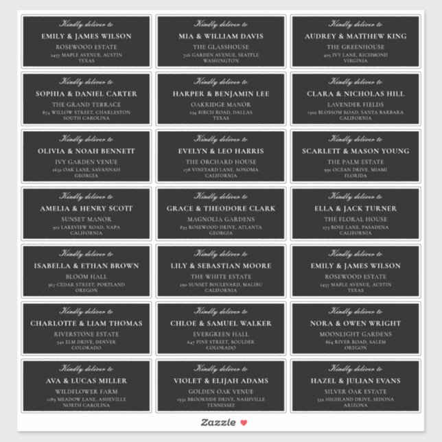 Classic Ivory Black Wedding Guest Address Labels (Sheet)