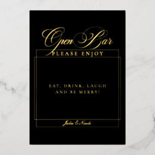 Classic Ivory Black Wedding Open Bar Sign