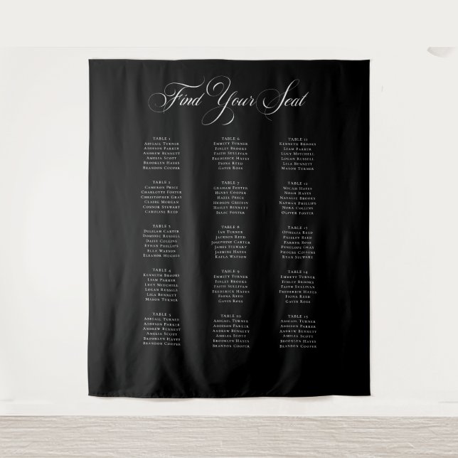 Classic Ivory Black Wedding Seating Chart Sign Tapestry (Front)