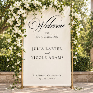 Classic Ivory Black Welcome Wedding Banner Sign