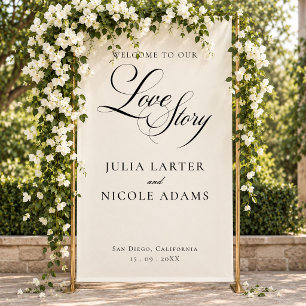 Classic Ivory Black Welcome Wedding Banner Sign