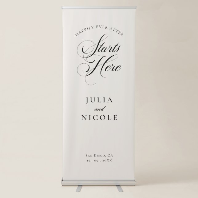 Classic Ivory Black Welcome Wedding Banner Sign (Front)