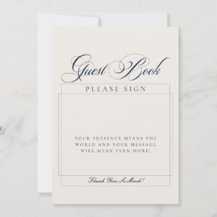 Classic Ivory Blue Calligraphy Guest Book Sign Invitation