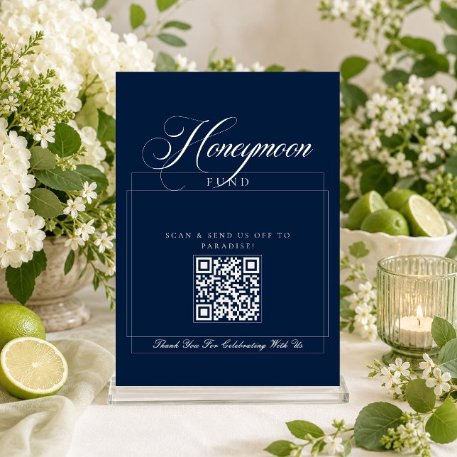 Classic Ivory Blue Calligraphy Honeymoon Fund Invitation (Creator Uploaded)