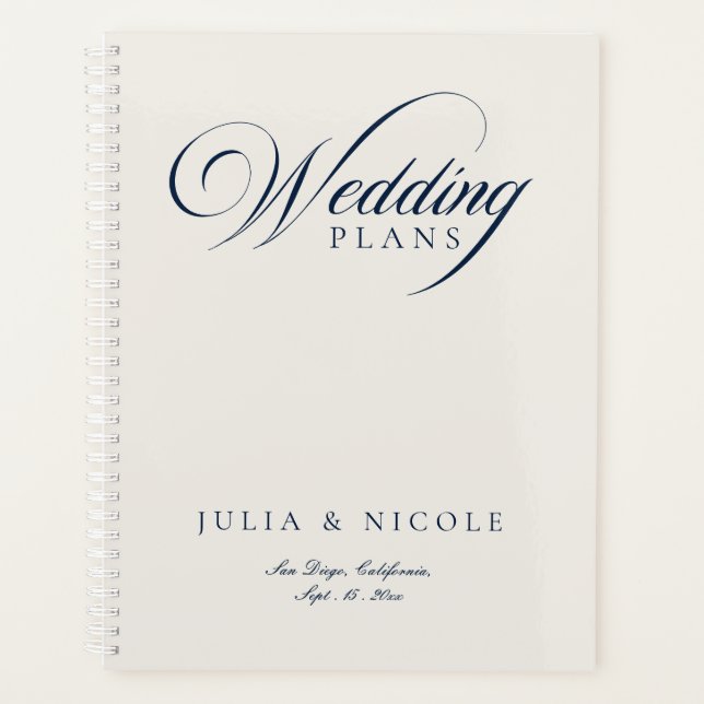 Classic Ivory Blue Calligraphy Planner Notebook (Front)