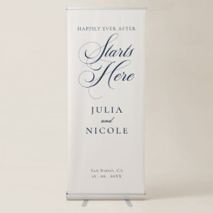 Classic Ivory Blue Calligraphy Wedding Welcome Retractable Banner