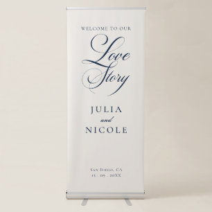 Classic Ivory Blue Calligraphy Wedding Welcome Retractable Banner