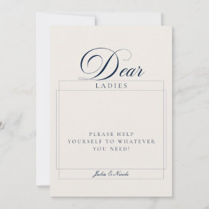 Classic Ivory Blue Ladies Bathroom Basket Sign Invitation