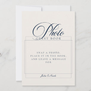 Classic Ivory Blue Photo Guest Book Wedding Sign Invitation
