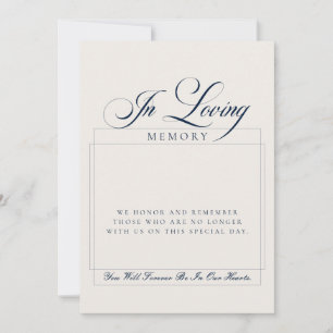 Classic Ivory Blue Script In loving Memory Sign Invitation