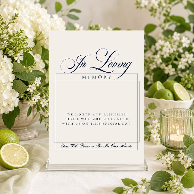 Classic Ivory Blue Script In loving Memory Sign Invitation (Creator Uploaded)