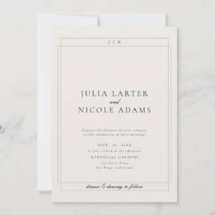 Classic Ivory Blue Simple Minimalist Wedding Invitation