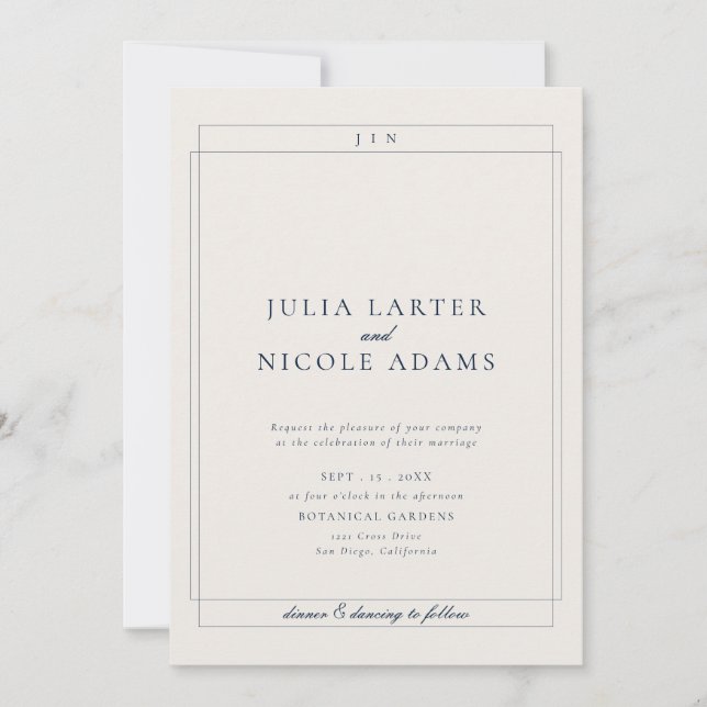 Classic Ivory Blue Simple Minimalist Wedding Invitation (Front)