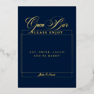 Classic Ivory Blue Wedding Open Bar Sign