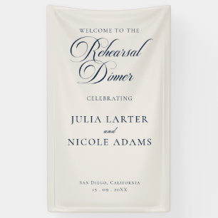 Classic Ivory Blue Wedding Rehearsal Dinner Banner